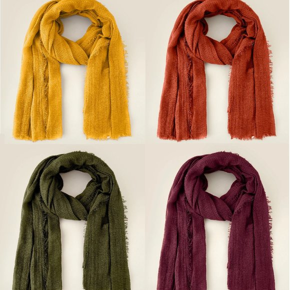 Super Soft Raw Hem Solid Gauze Scarf Shawl Head Wrap for All Seasons - Mustard - Picture 4 of 13